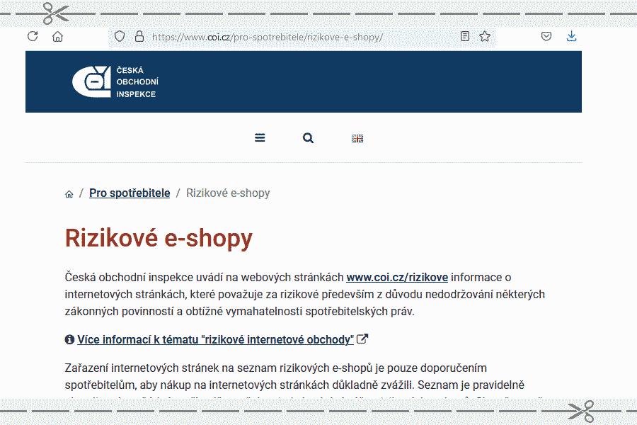 Rizikové obchody na webu České obchodní inspekce